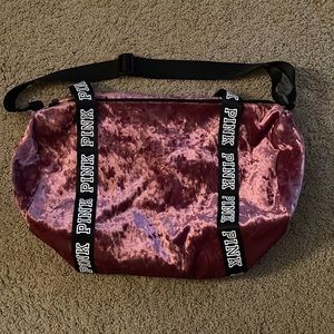 PINK velvet duffel bag
